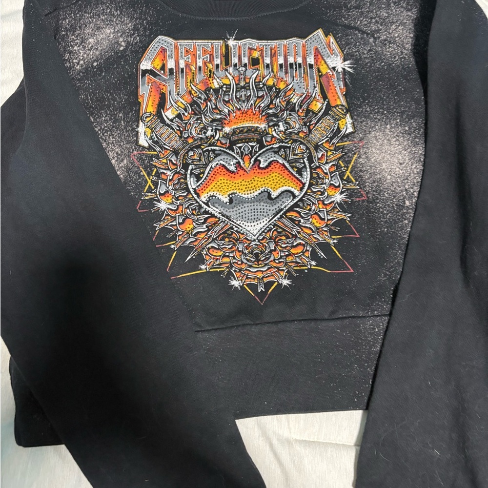 Affliction Black Sweater with Vibrant Heart Graphic